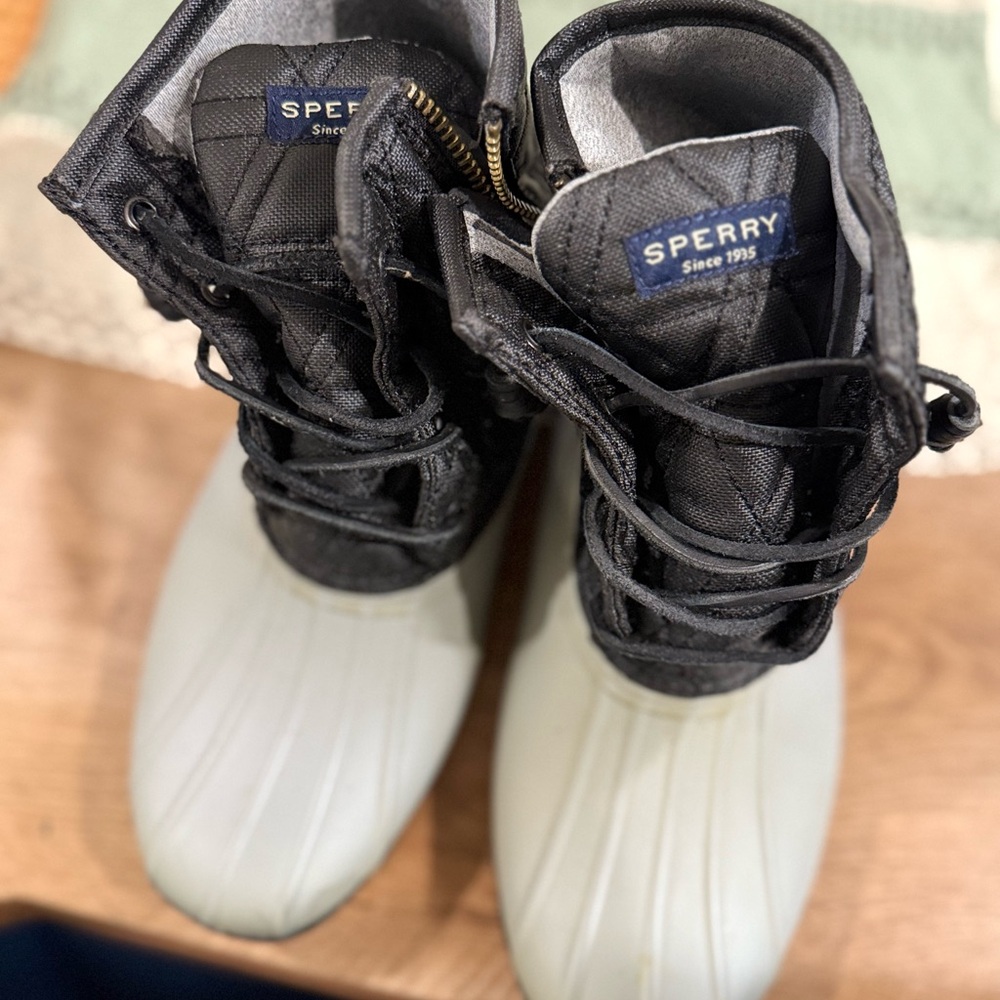 Sperry Black and Cream Duck Boots